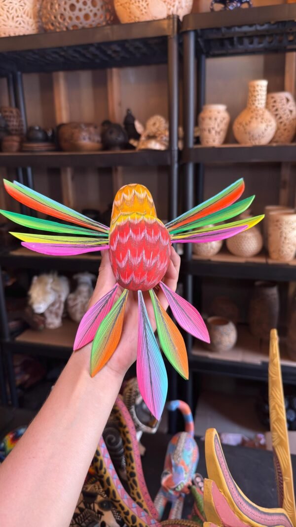 Large Hummingbird Oaxaca Statue Mexican Folk Art Alebrije Sculpture, Wooden  Decoration Figure, Made Of Wood And Carved By Hand 15” Long - Image 3