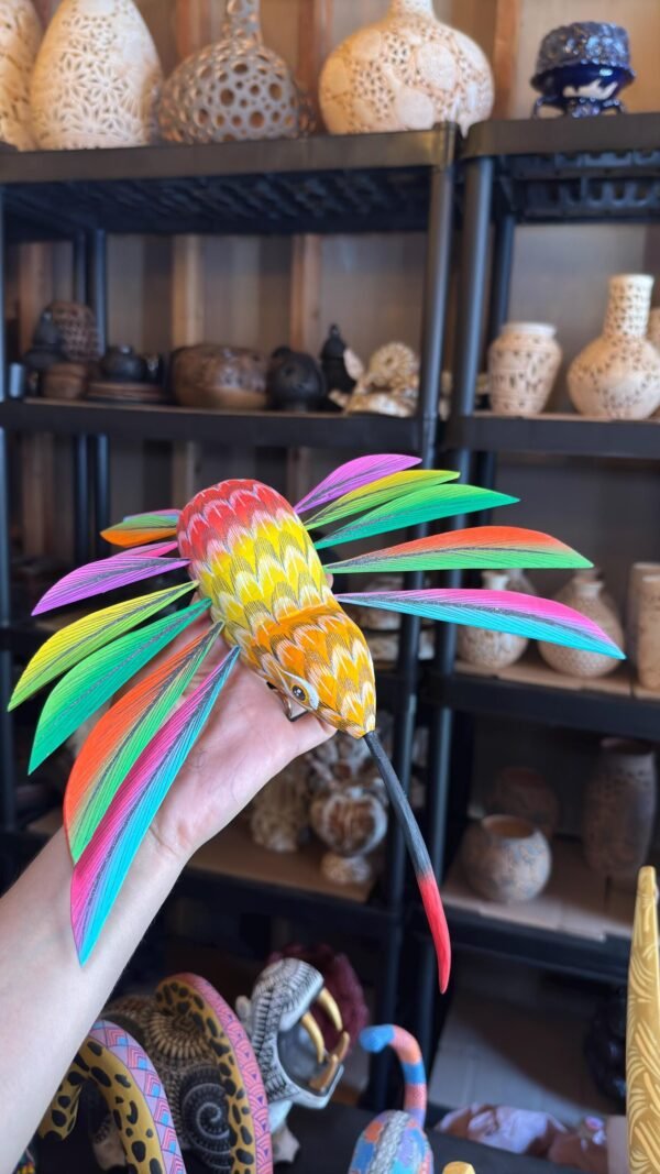 Large Hummingbird Oaxaca Statue Mexican Folk Art Alebrije Sculpture, Wooden  Decoration Figure, Made Of Wood And Carved By Hand 15” Long - Image 4