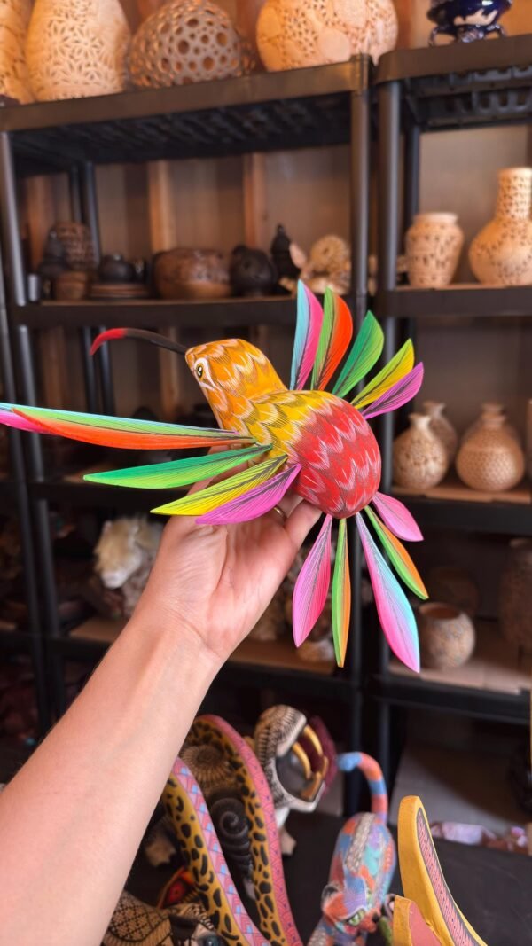 Large Hummingbird Oaxaca Statue Mexican Folk Art Alebrije Sculpture, Wooden  Decoration Figure, Made Of Wood And Carved By Hand 15” Long - Image 5