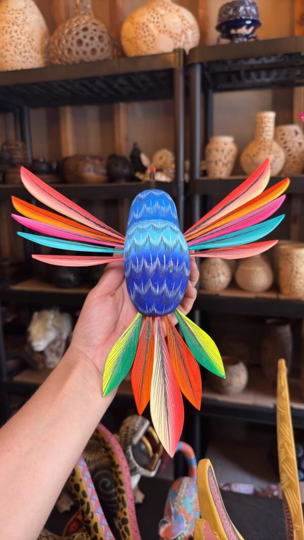 Large Hummingbird Oaxaca Statue Mexican Folk Art Alebrije Sculpture, Wooden  Decoration Figure, Made Of Wood And Carved By Hand 15” Long - Image 3