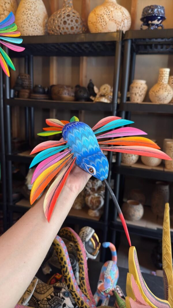 Large Hummingbird Oaxaca Statue Mexican Folk Art Alebrije Sculpture, Wooden  Decoration Figure, Made Of Wood And Carved By Hand 15” Long - Image 4
