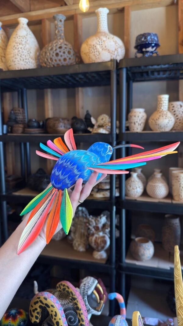 Large Hummingbird Oaxaca Statue Mexican Folk Art Alebrije Sculpture, Wooden  Decoration Figure, Made Of Wood And Carved By Hand 15” Long - Image 5