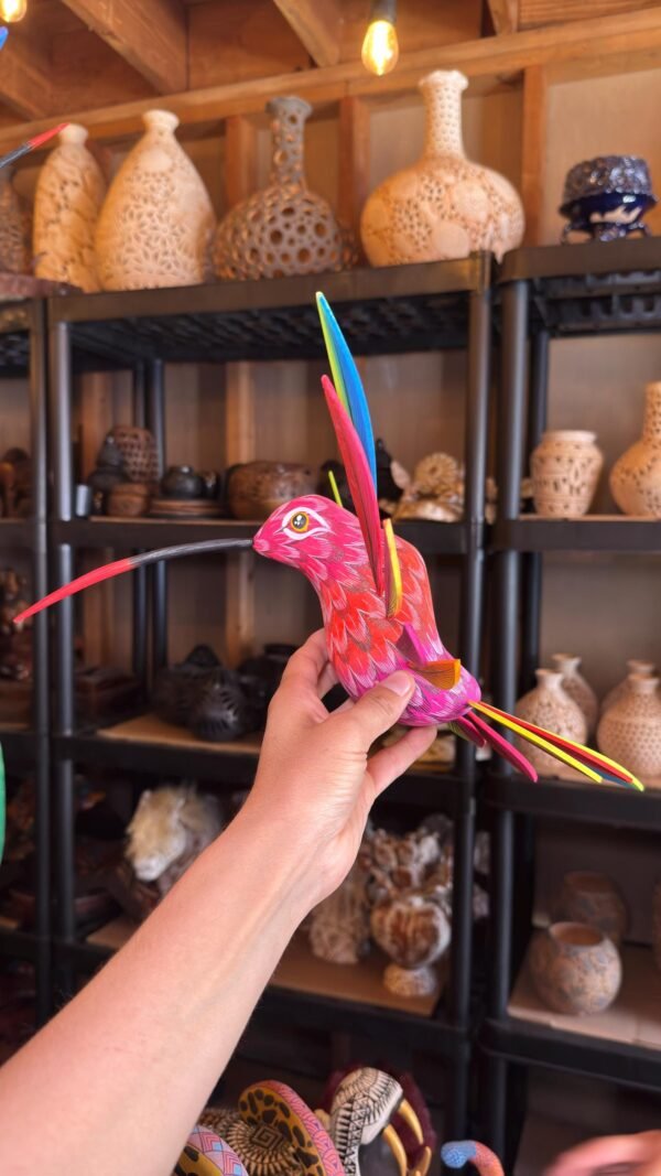 Large Hummingbird Oaxaca Statue Mexican Folk Art Alebrije Sculpture, Wooden  Decoration Figure, Made Of Wood And Carved By Hand 15” Long - Image 3