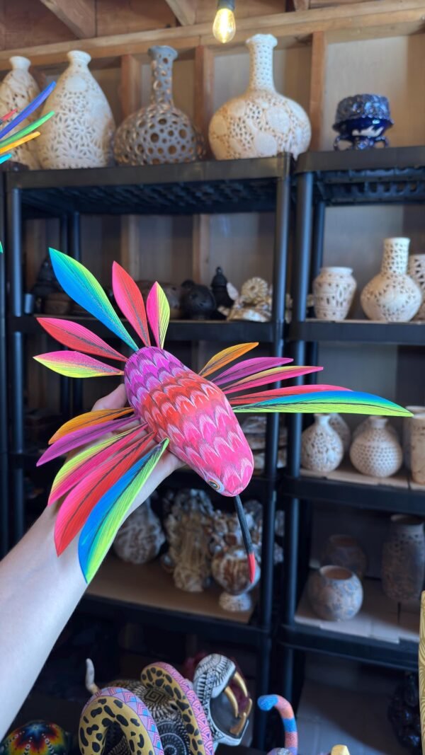 Large Hummingbird Oaxaca Statue Mexican Folk Art Alebrije Sculpture, Wooden  Decoration Figure, Made Of Wood And Carved By Hand 15” Long - Image 4