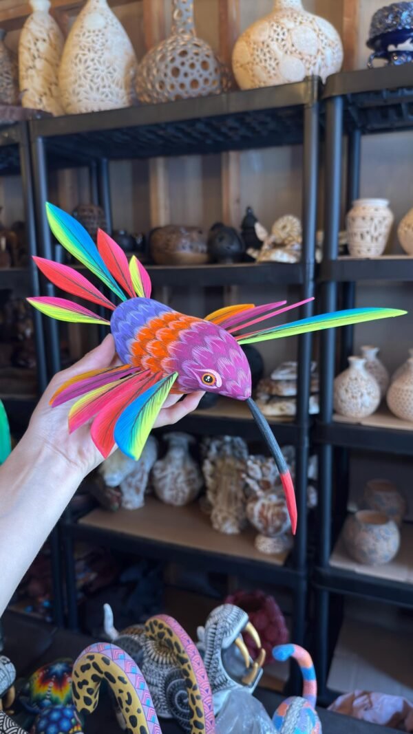 Large Hummingbird Oaxaca Statue Mexican Folk Art Alebrije Sculpture, Wooden  Decoration Figure, Made Of Wood And Carved By Hand 15” Long - Image 3