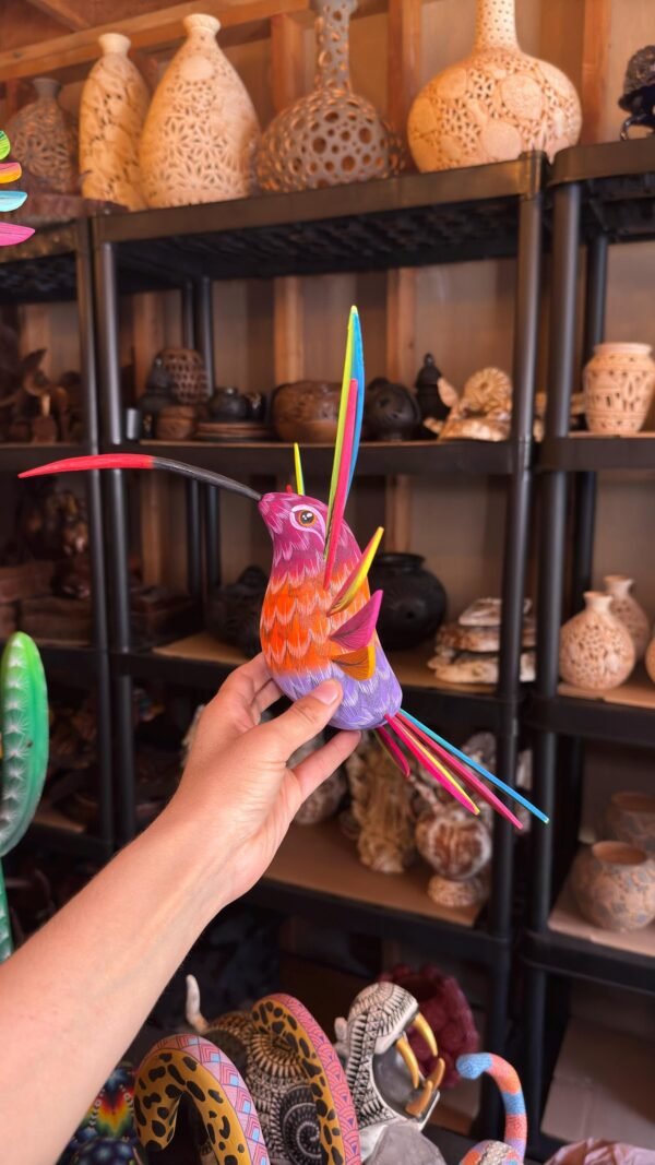 Large Hummingbird Oaxaca Statue Mexican Folk Art Alebrije Sculpture, Wooden  Decoration Figure, Made Of Wood And Carved By Hand 15” Long - Image 4