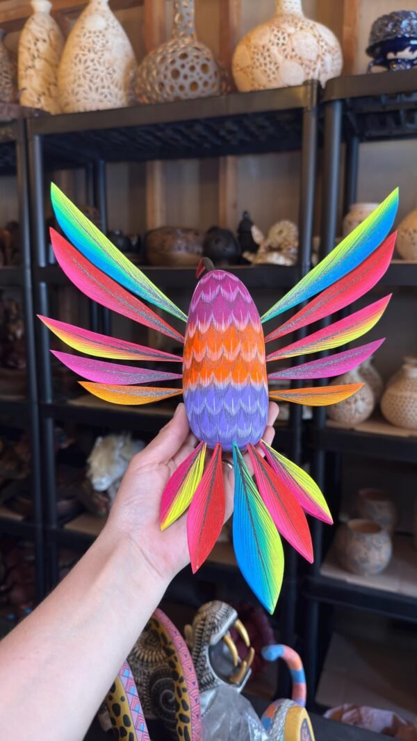 Large Hummingbird Oaxaca Statue Mexican Folk Art Alebrije Sculpture, Wooden  Decoration Figure, Made Of Wood And Carved By Hand 15” Long - Image 5