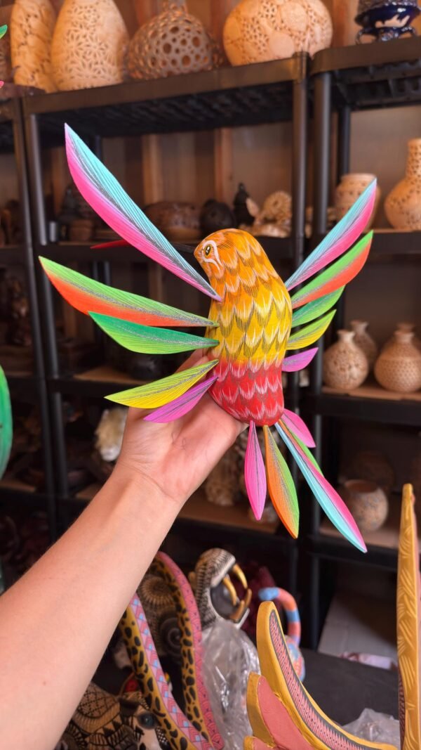 Large Hummingbird Oaxaca Statue Mexican Folk Art Alebrije Sculpture, Wooden  Decoration Figure, Made Of Wood And Carved By Hand 15” Long - Image 3