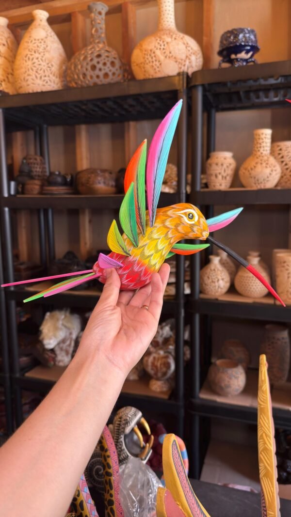 Large Hummingbird Oaxaca Statue Mexican Folk Art Alebrije Sculpture, Wooden  Decoration Figure, Made Of Wood And Carved By Hand 15” Long - Image 4