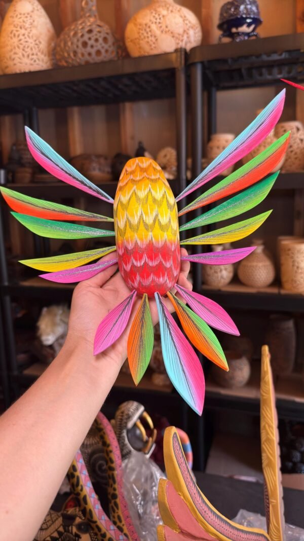 Large Hummingbird Oaxaca Statue Mexican Folk Art Alebrije Sculpture, Wooden  Decoration Figure, Made Of Wood And Carved By Hand 15” Long - Image 5