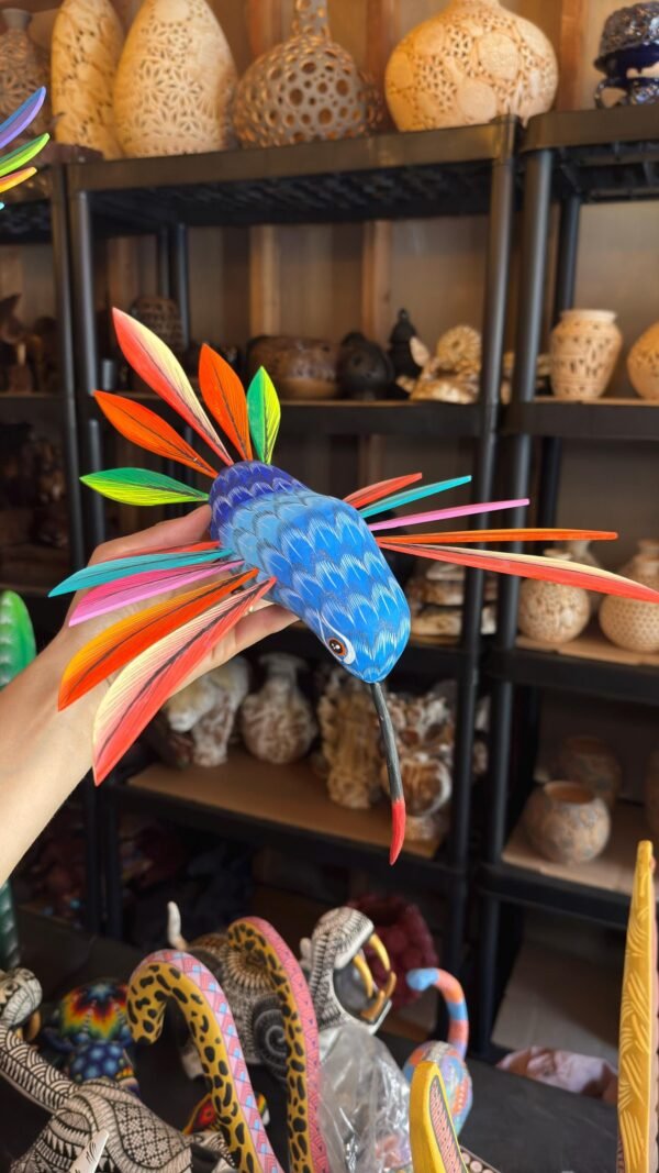 Large Hummingbird Oaxaca Statue Mexican Folk Art Alebrije Sculpture, Wooden  Decoration Figure, Made Of Wood And Carved By Hand 15” Long - Image 3