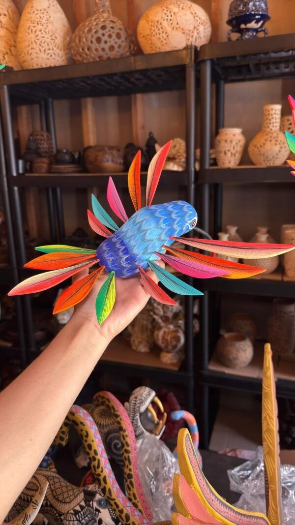 Large Hummingbird Oaxaca Statue Mexican Folk Art Alebrije Sculpture, Wooden  Decoration Figure, Made Of Wood And Carved By Hand 15” Long - Image 4