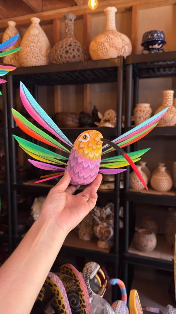 Large Hummingbird Oaxaca Statue Mexican Folk Art Alebrije Sculpture, Wooden  Decoration Figure, Made Of Wood And Carved By Hand 15” Long - Image 3