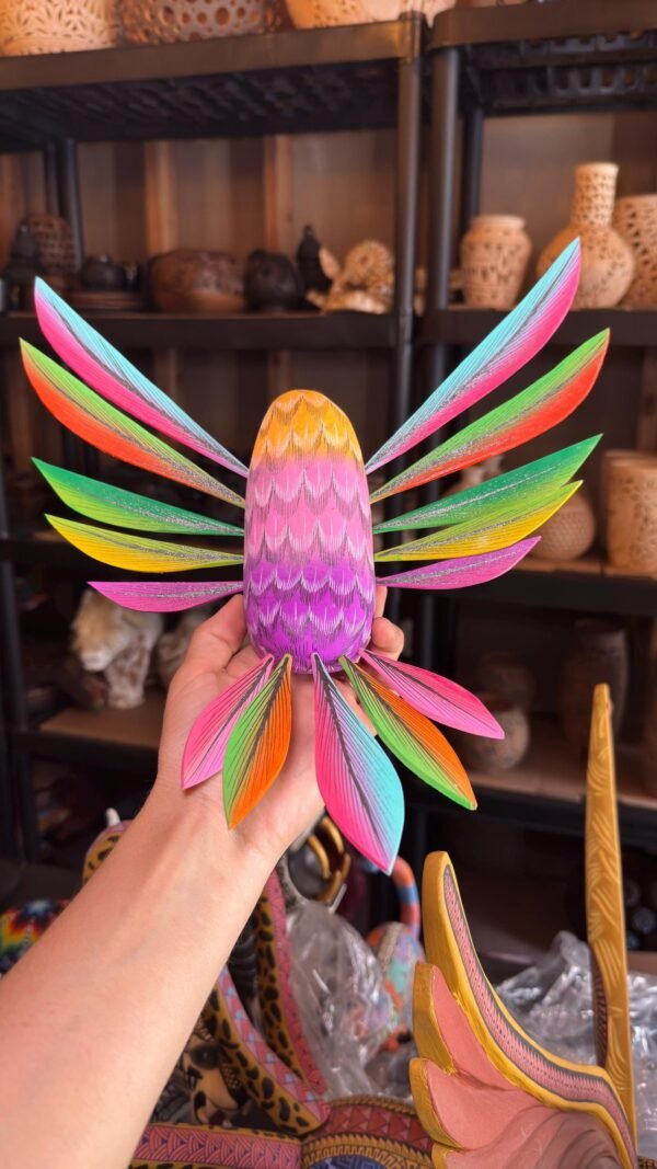 Large Hummingbird Oaxaca Statue Mexican Folk Art Alebrije Sculpture, Wooden  Decoration Figure, Made Of Wood And Carved By Hand 15” Long - Image 4