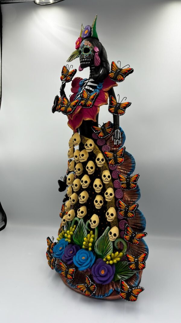 Catrina Skull Frida Kahlo Doll, Michoacan Mexico Made by Artisans Day Of The Dead, Human Skeleton, Mexican Decorations, Sugar Skull 21.6” - Image 4