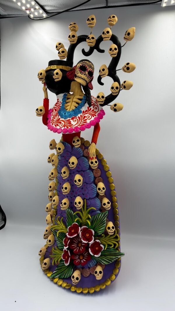 Catrina Skull Frida Kahlo Doll, Michoacan Mexico Made by Artisans Day Of The Dead, Human Skeleton, Mexican Decorations, Sugar Skull 21.6” - Image 3