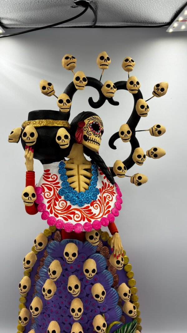 Catrina Skull Frida Kahlo Doll, Michoacan Mexico Made by Artisans Day Of The Dead, Human Skeleton, Mexican Decorations, Sugar Skull 21.6” - Image 4
