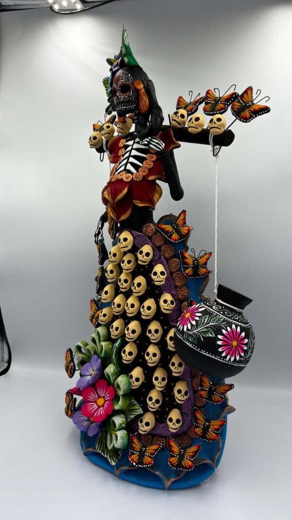 Catrina Skull Frida Kahlo Doll, Michoacan Mexico Made by Artisans Day Of The Dead, Human Skeleton, Mexican Decorations, Sugar Skull 21.6” - Image 3