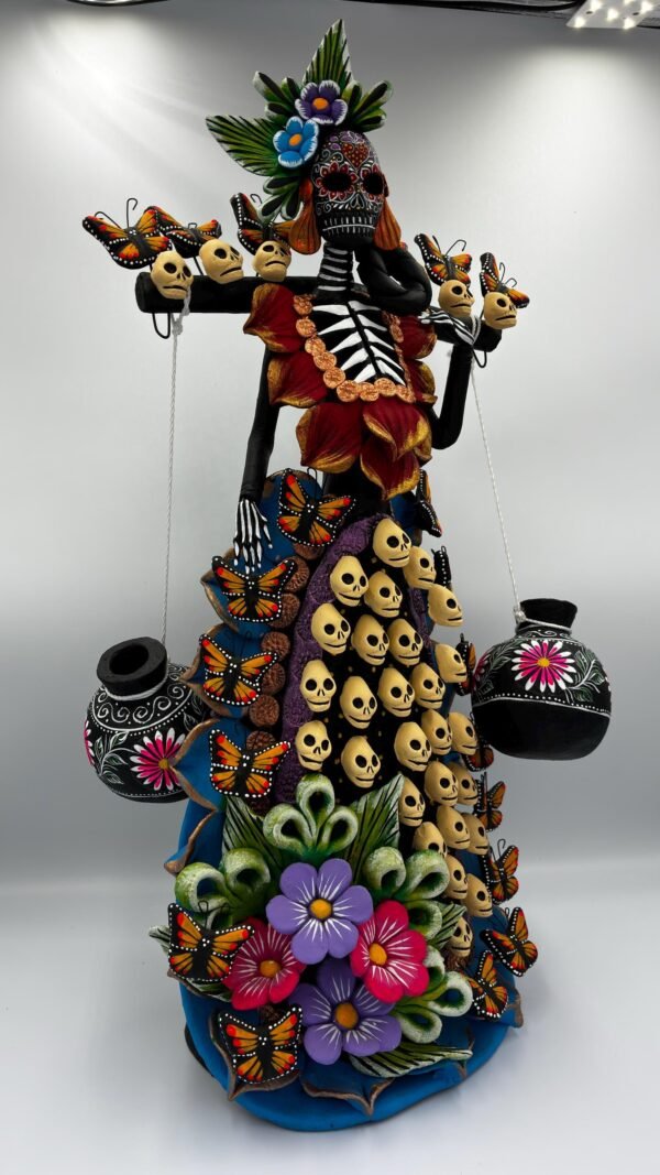 Catrina Skull Frida Kahlo Doll, Michoacan Mexico Made by Artisans Day Of The Dead, Human Skeleton, Mexican Decorations, Sugar Skull 21.6” - Image 4