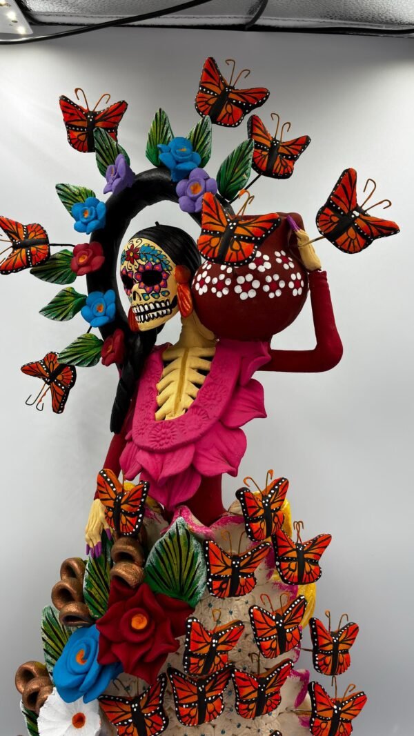 Catrina Skull Frida Kahlo Doll, Michoacan Mexico Made by Artisans Day Of The Dead, Human Skeleton, Mexican Decorations, Sugar Skull 21.6” - Image 3