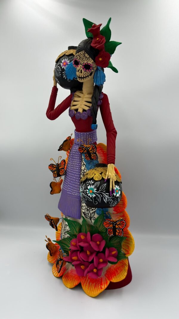 Catrina Skull Frida Kahlo Doll, Michoacan Mexico Made by Artisans Day Of The Dead, Human Skeleton, Mexican Decorations, Sugar Skull 17.7” - Image 3