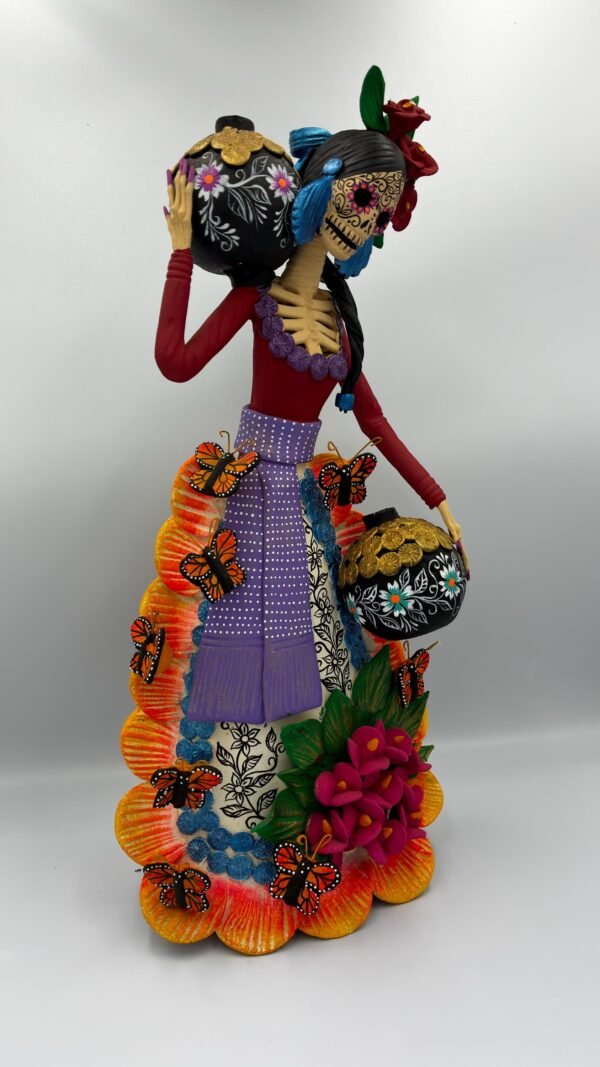 Catrina Skull Frida Kahlo Doll, Michoacan Mexico Made by Artisans Day Of The Dead, Human Skeleton, Mexican Decorations, Sugar Skull 17.7” - Image 4