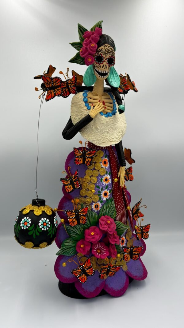 Catrina Skull Frida Kahlo Doll, Michoacan Mexico Made by Artisans Day Of The Dead, Human Skeleton, Mexican Decorations, Sugar Skull 17.7” - Image 3