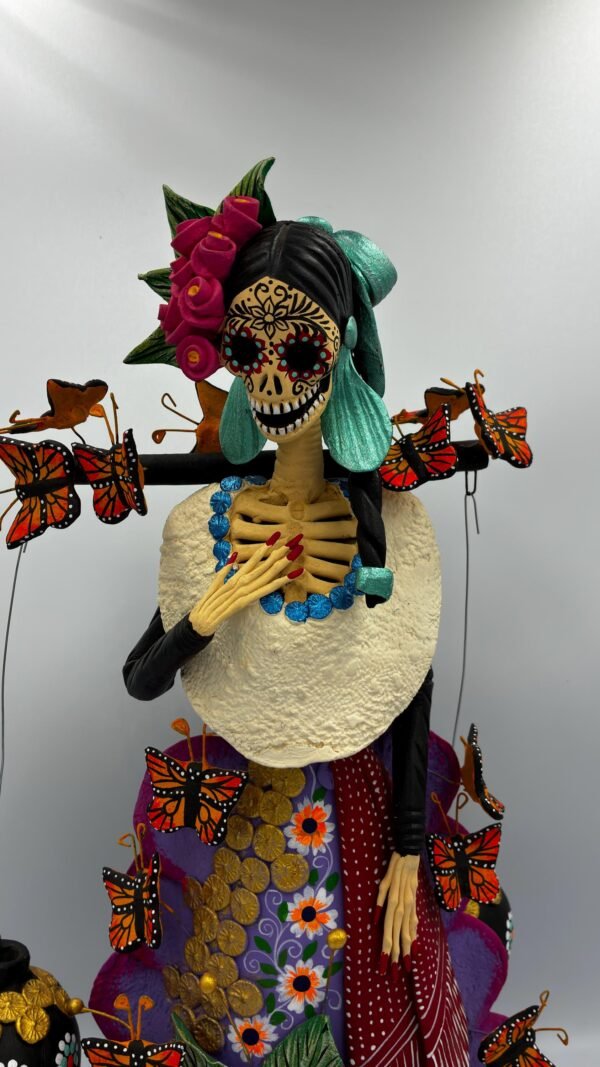 Catrina Skull Frida Kahlo Doll, Michoacan Mexico Made by Artisans Day Of The Dead, Human Skeleton, Mexican Decorations, Sugar Skull 17.7” - Image 4
