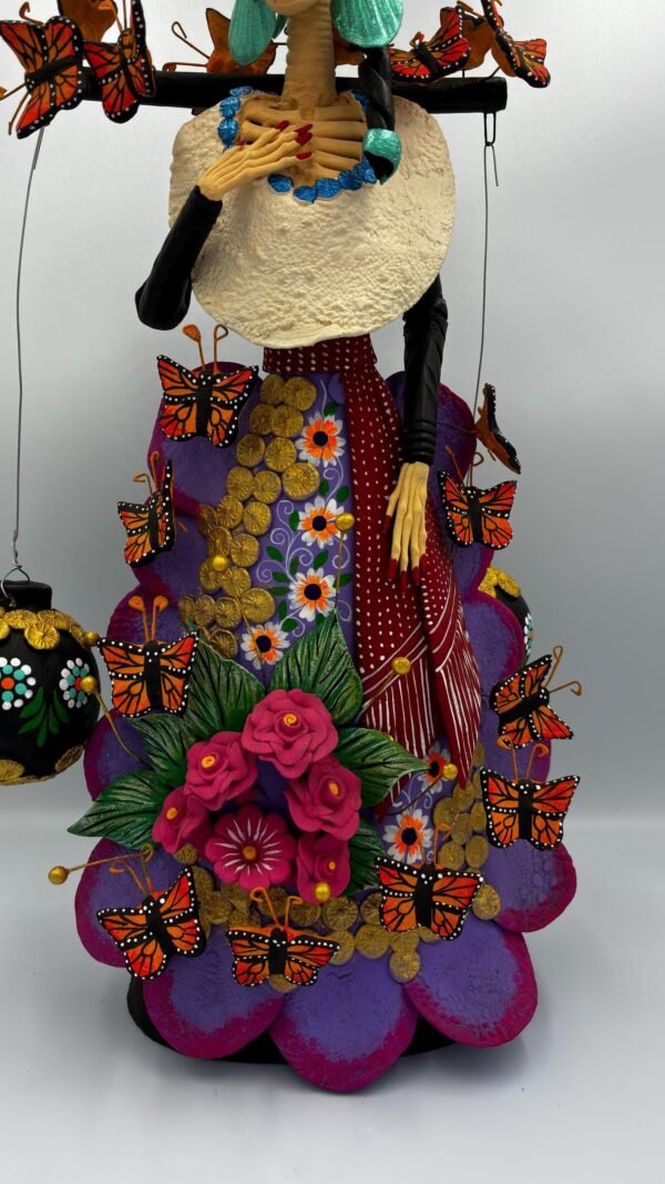 Catrina Skull Frida Kahlo Doll, Michoacan Mexico Made by Artisans Day Of The Dead, Human Skeleton, Mexican Decorations, Sugar Skull 17.7” - Image 5