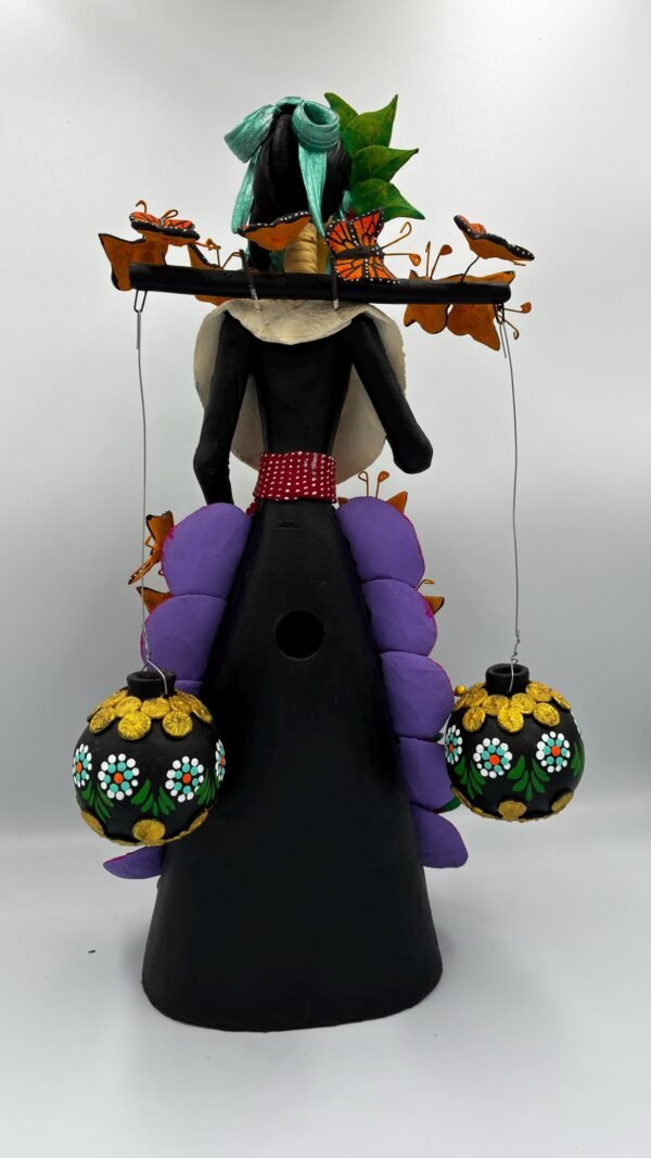 Catrina Skull Frida Kahlo Doll, Michoacan Mexico Made by Artisans Day Of The Dead, Human Skeleton, Mexican Decorations, Sugar Skull 17.7” - Image 6