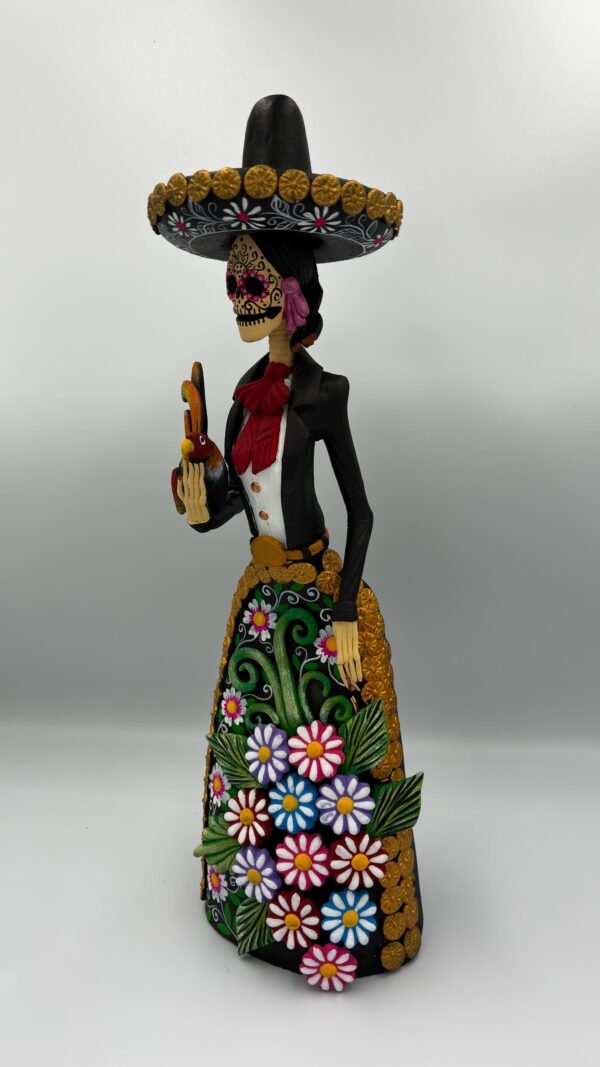 Catrina Skull Frida Kahlo Doll, Michoacan Mexico Made by Artisans Day Of The Dead, Human Skeleton, Mexican Decorations, Sugar Skull 13” Tall - Image 3