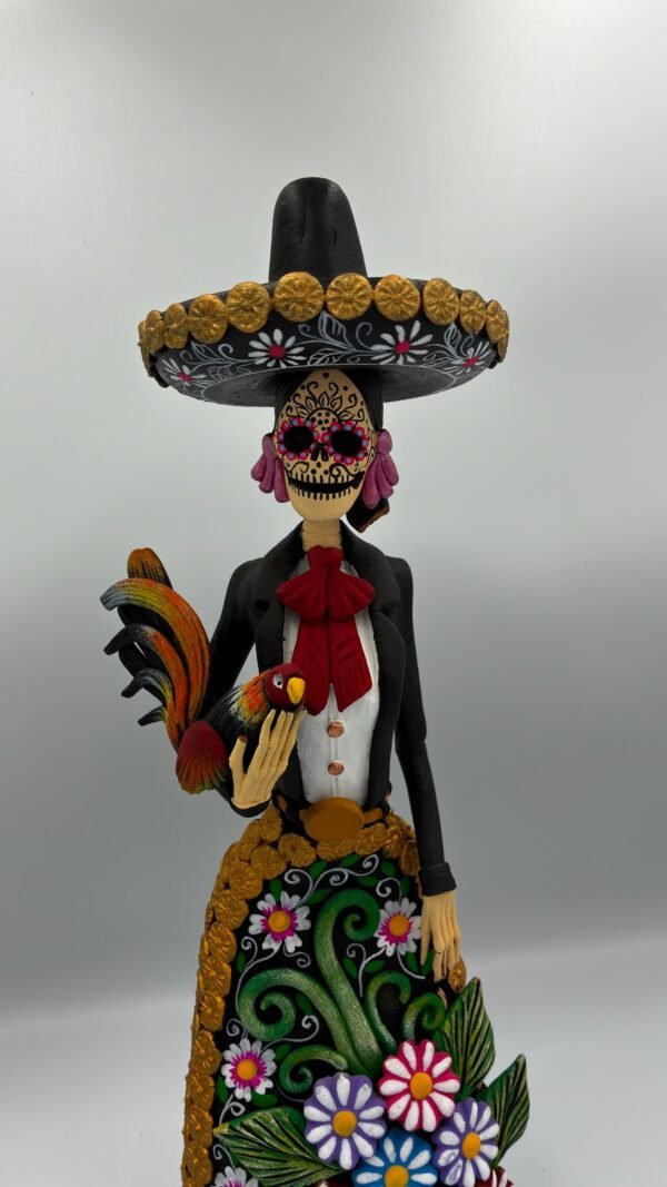 Catrina Skull Frida Kahlo Doll, Michoacan Mexico Made by Artisans Day Of The Dead, Human Skeleton, Mexican Decorations, Sugar Skull 13” Tall - Image 4
