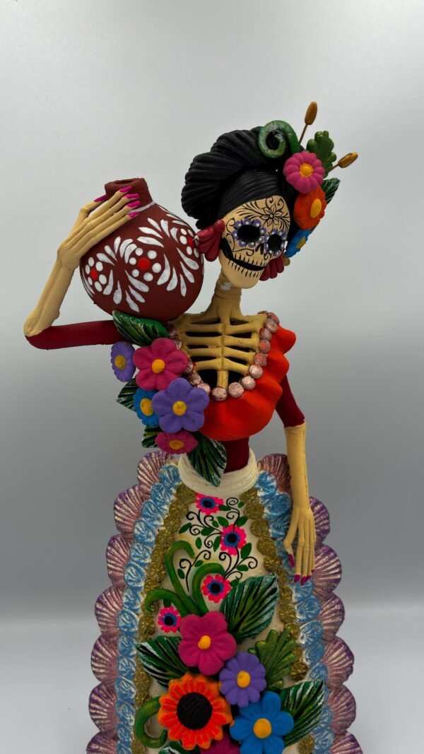 Catrina Skull Frida Kahlo Doll, Michoacan Mexico Made by Artisans Day Of The Dead, Human Skeleton, Mexican Decorations, Sugar Skull 13” Tall - Image 4