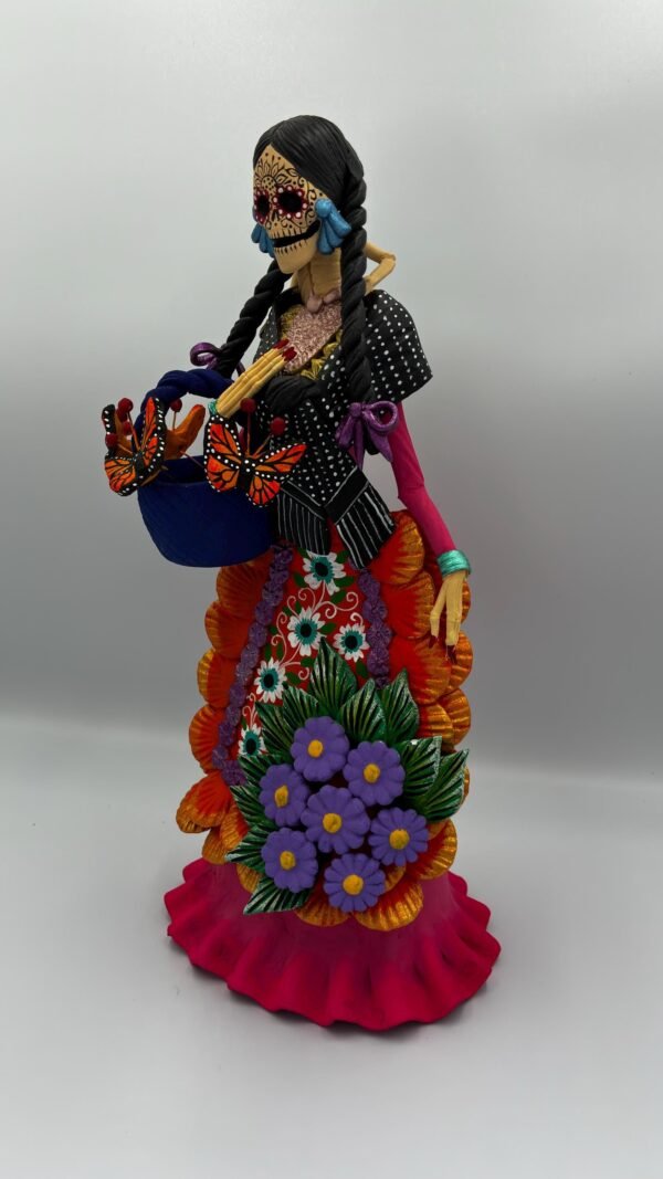 Catrina Skull Frida Kahlo Doll, Michoacan Mexico Made by Artisans Day Of The Dead, Human Skeleton, Mexican Decorations, Sugar Skull 13” Tall - Image 3