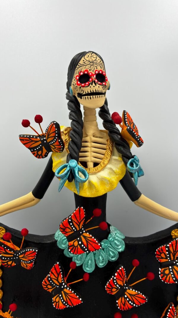 Catrina Skull Frida Kahlo Doll, Michoacan Mexico Made by Artisans Day Of The Dead, Human Skeleton, Mexican Decorations, Sugar Skull 13” Tall - Image 4
