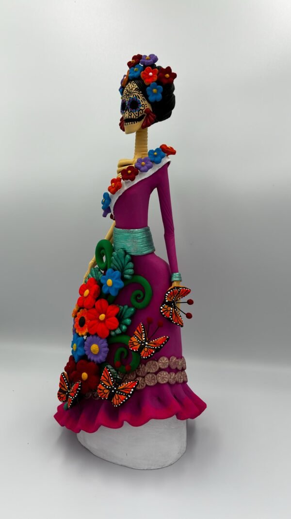 Catrina Skull Frida Kahlo Doll, Michoacan Mexico Made by Artisans Day Of The Dead, Human Skeleton, Mexican Decorations, Sugar Skull 13” Tall - Image 3