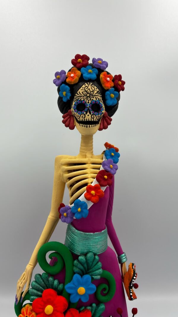 Catrina Skull Frida Kahlo Doll, Michoacan Mexico Made by Artisans Day Of The Dead, Human Skeleton, Mexican Decorations, Sugar Skull 13” Tall - Image 4