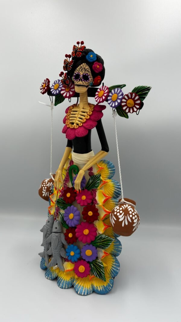 Catrina Skull Frida Kahlo Doll, Michoacan Mexico Made by Artisans Day Of The Dead, Human Skeleton, Mexican Decorations, Sugar Skull 13” Tall - Image 3