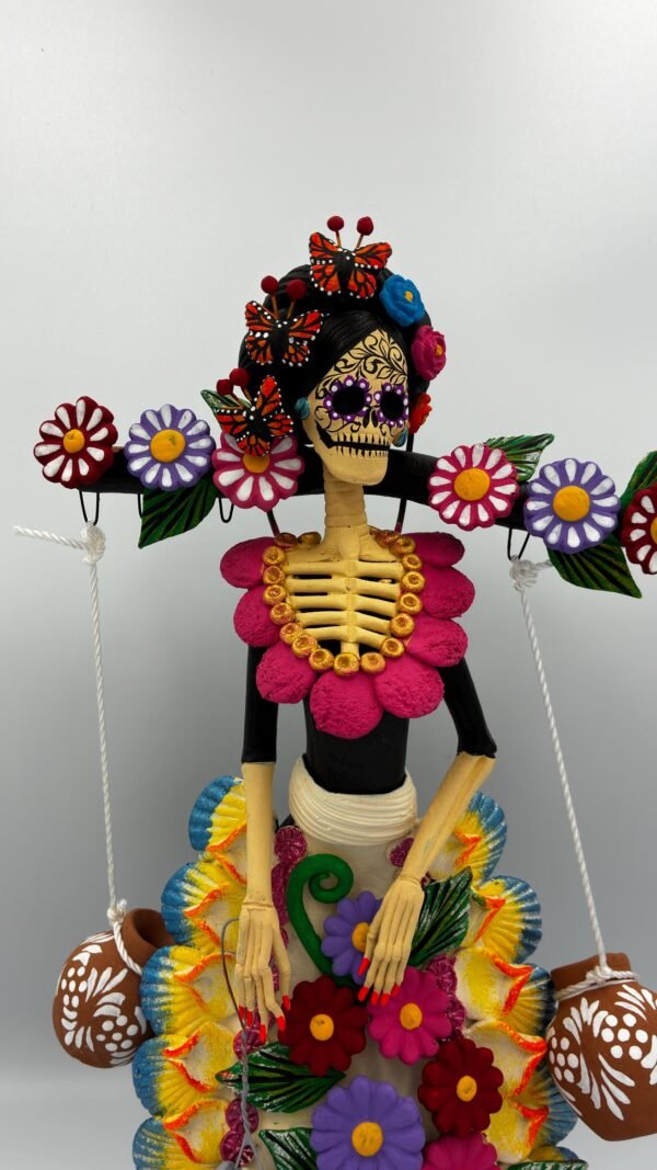 Catrina Skull Frida Kahlo Doll, Michoacan Mexico Made by Artisans Day Of The Dead, Human Skeleton, Mexican Decorations, Sugar Skull 13” Tall - Image 4