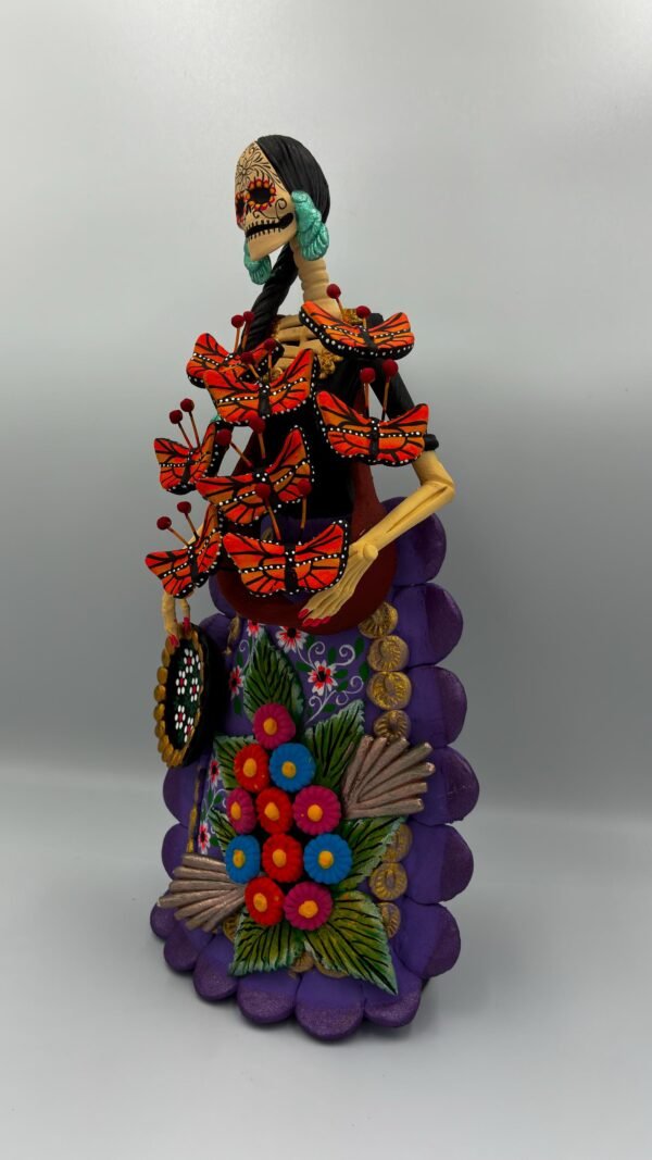 Catrina Skull Frida Kahlo Doll, Michoacan Mexico Made by Artisans Day Of The Dead, Human Skeleton, Mexican Decorations, Sugar Skull 13” Tall - Image 3