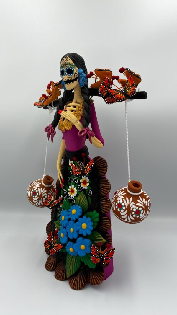 Catrina Skull Frida Kahlo Doll, Michoacan Mexico Made by Artisans Day Of The Dead, Human Skeleton, Mexican Decorations, Sugar Skull 13” Tall - Image 3