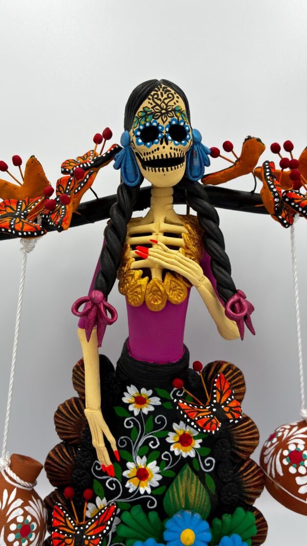 Catrina Skull Frida Kahlo Doll, Michoacan Mexico Made by Artisans Day Of The Dead, Human Skeleton, Mexican Decorations, Sugar Skull 13” Tall - Image 4