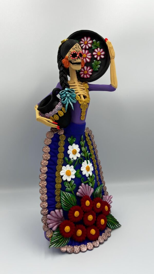 Catrina Skull Frida Kahlo Doll, Michoacan Mexico Made by Artisans Day Of The Dead, Human Skeleton, Mexican Decorations, Sugar Skull 13” Tall - Image 3