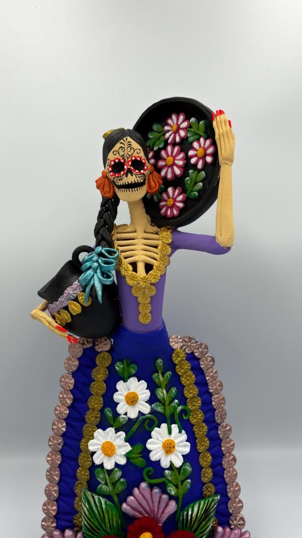 Catrina Skull Frida Kahlo Doll, Michoacan Mexico Made by Artisans Day Of The Dead, Human Skeleton, Mexican Decorations, Sugar Skull 13” Tall - Image 4