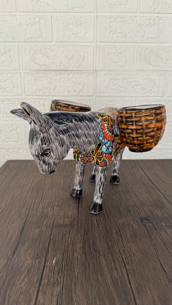 Donkey Pot Planter (2) Talavera  Figurine  Ceramic Pottery Artisan Hand Painted Farmhouse Decor Vibrant Folk Art from Puebla  Decor Burrito - Image 3