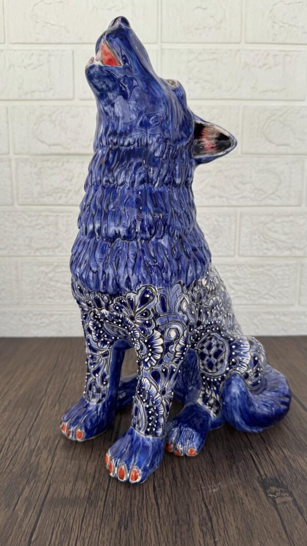 Talavera Wolf, Puebla Mexico,  Ceramic , Talavera pottery, Mexican pottery, Wolf statue, Dog sculpture - Image 3