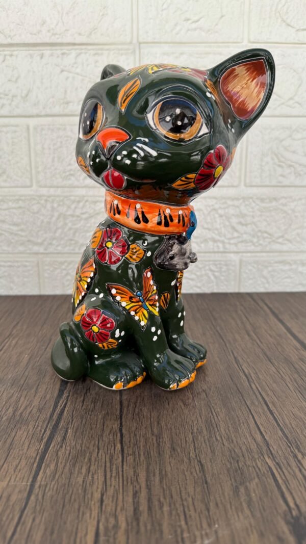 Talavera Cat, Ceramic Cat, Talavera Pottery, Puebla Mexican Pottery, Cat Statue, Cat Sculpture Figurine Hand Painted Artisans - Image 3