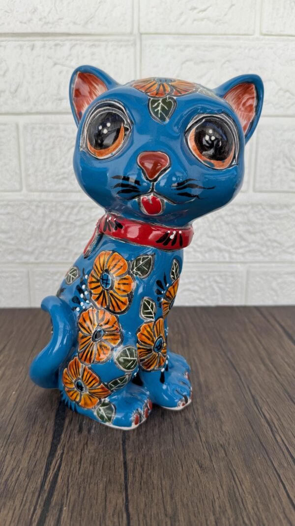 Talavera Cat, Ceramic Cat, Talavera Pottery, Puebla Mexican Pottery, Cat Statue, Cat Sculpture Figurine Hand Painted Artisans - Image 3