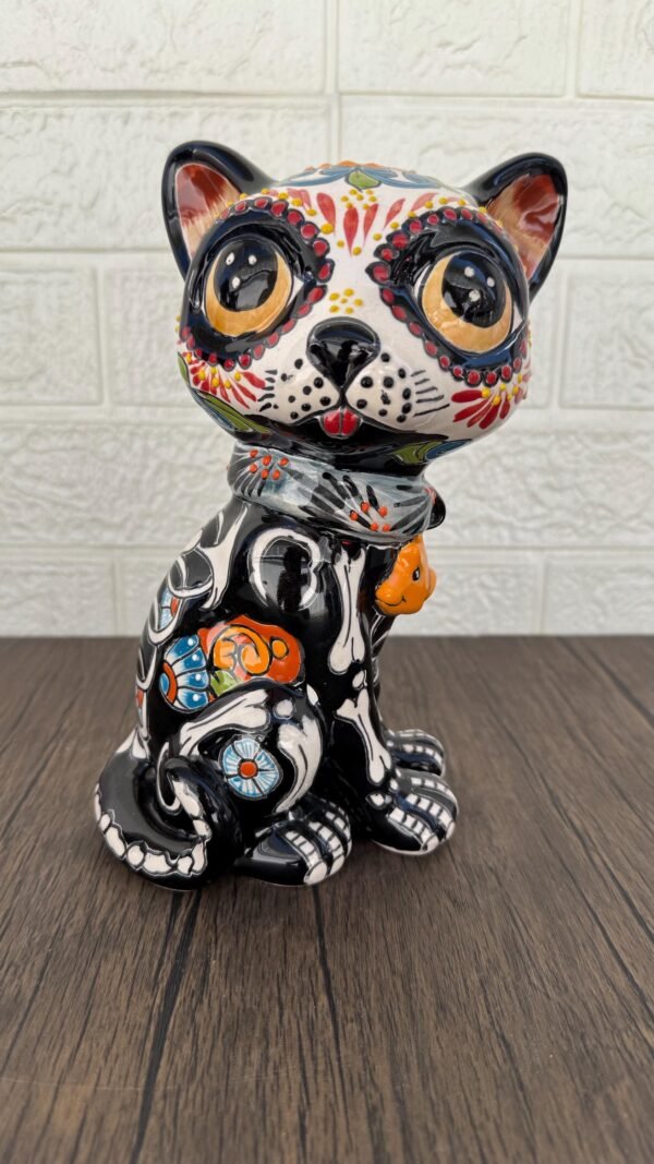 Talavera Cat, Ceramic Cat, Talavera Pottery, Puebla Mexican Pottery, Cat Statue, Cat Sculpture Figurine Hand Painted Artisans - Image 3