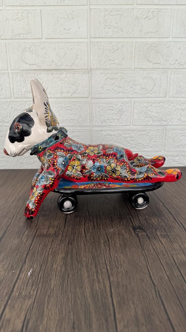 Talavera Bull Terrier Sculpture  Ceramic Dog, Talavera Pottery, Puebla Mexican Pottery, Bull Terrier Statue, Handmade And Hand Painted - Image 4